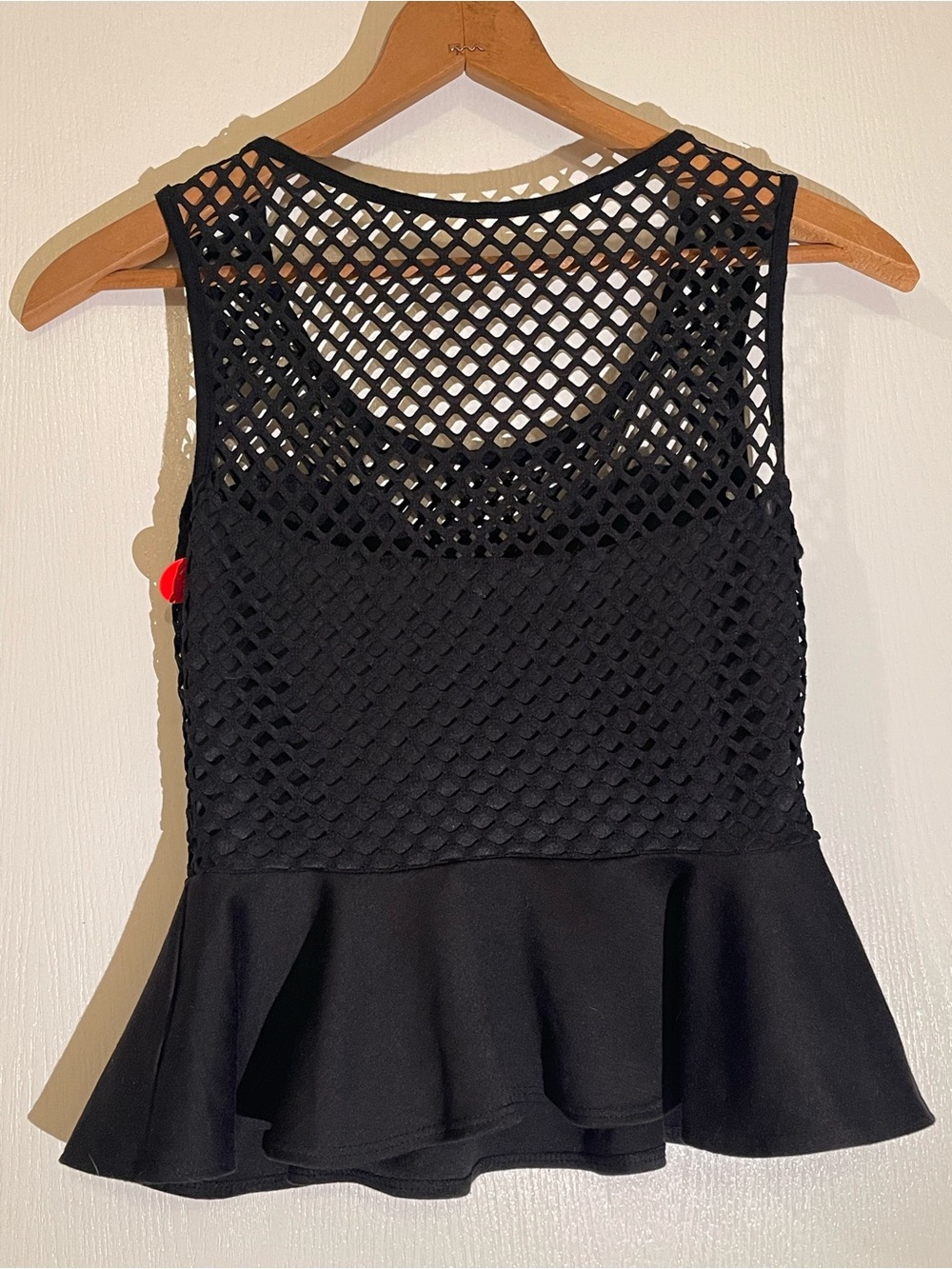 Black Mesh Peplum Tank Top -